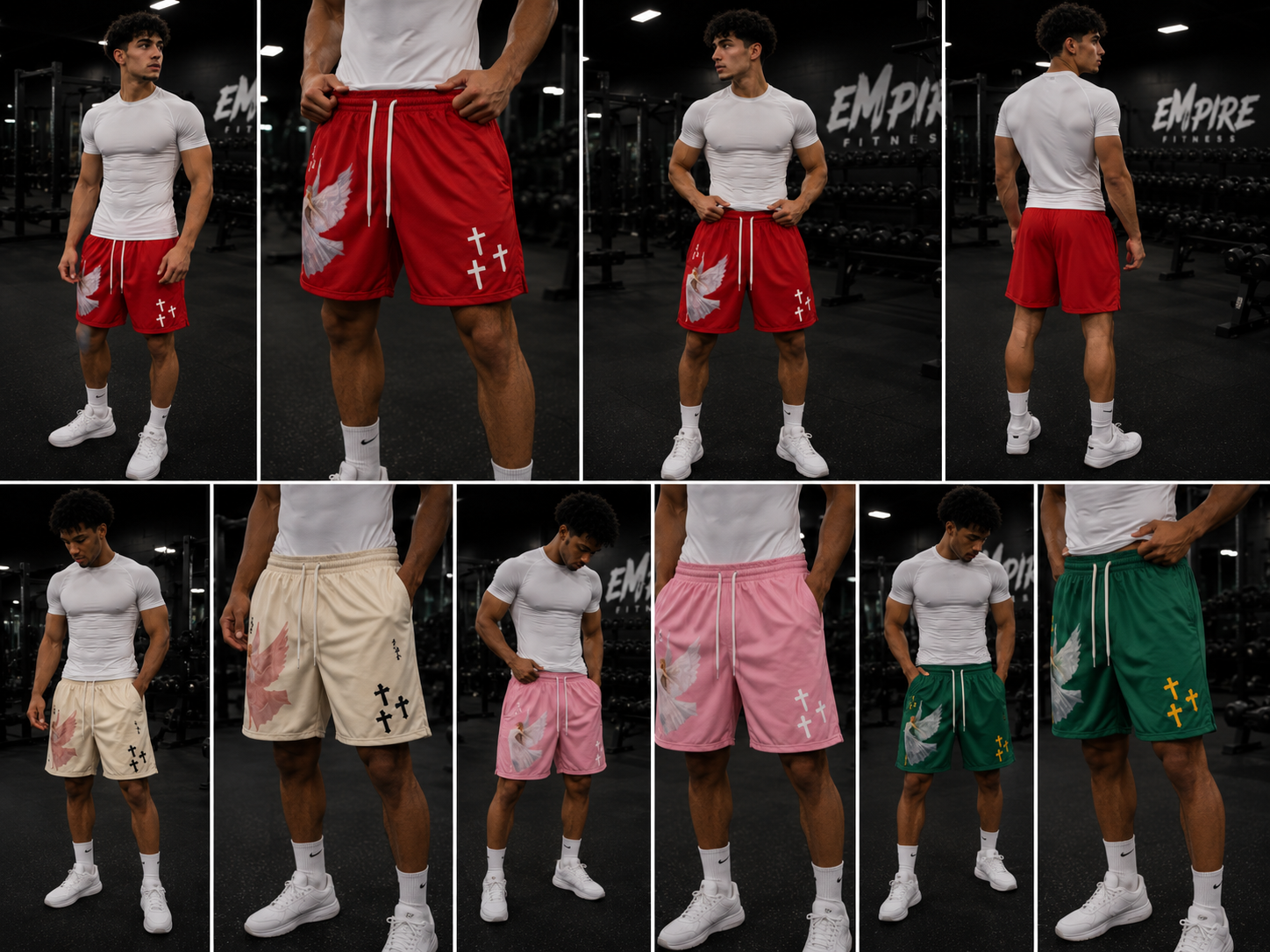 Y2K Christian Angel Cross Print Gym Shorts