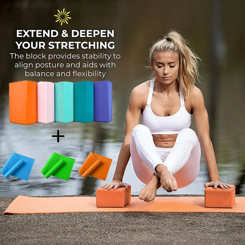 3PCS includes 2 yoga Blocks 1 resistance bands.