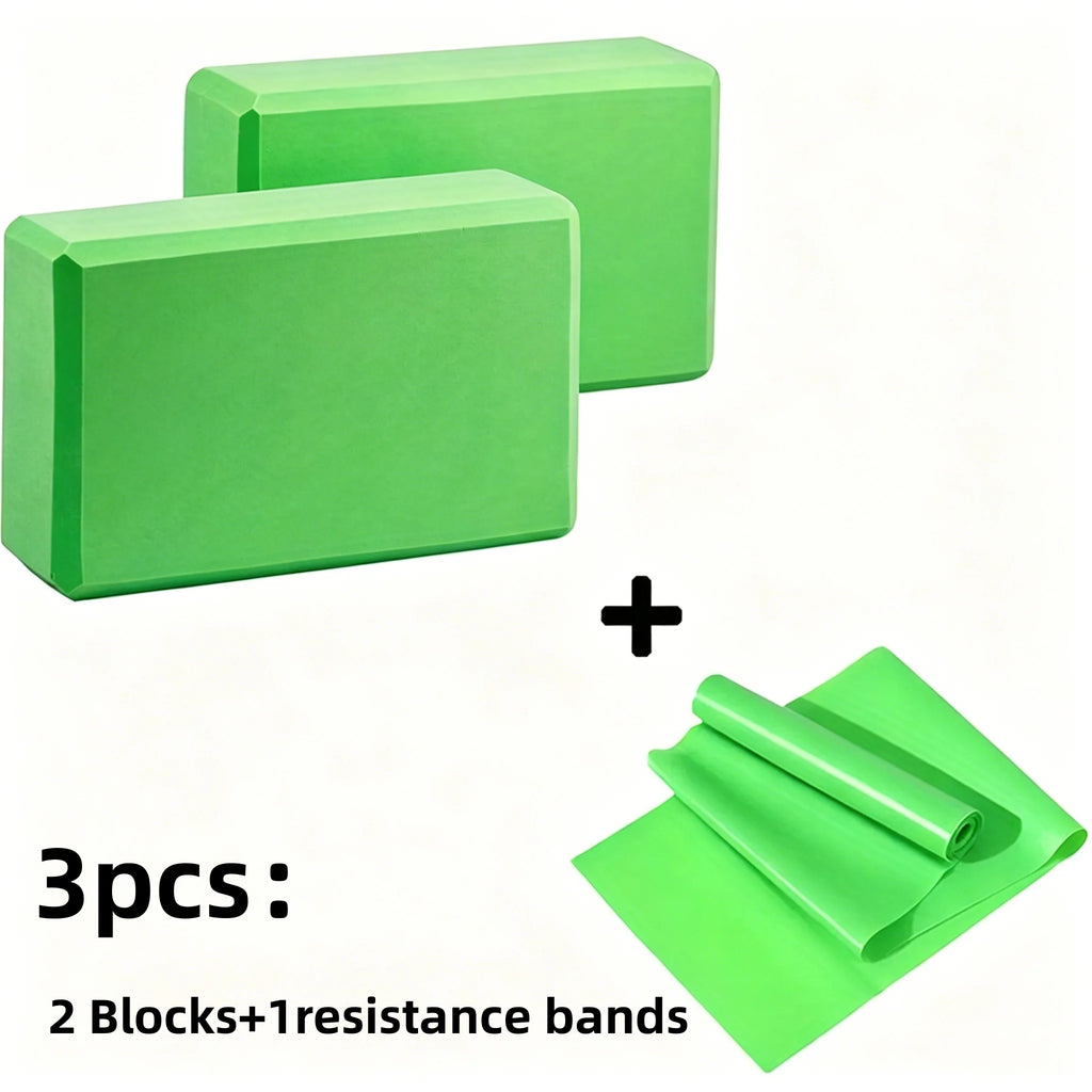 3PCS includes 2 yoga Blocks 1 resistance bands.