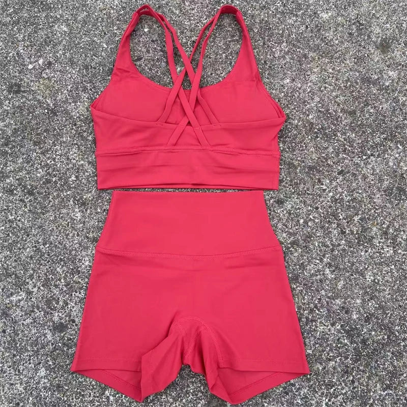 Yoga Clothes Set 2 Piece Gym Sports Shorts Set Women